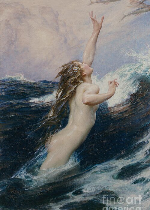 Nude Greeting Card featuring the painting Flying Fish by Herbert James Draper by Herbert James Draper