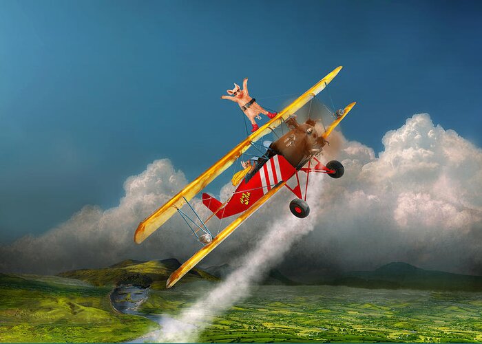 Flying Pig Greeting Card featuring the photograph Flying Pigs - Plane - Hog Wild by Mike Savad