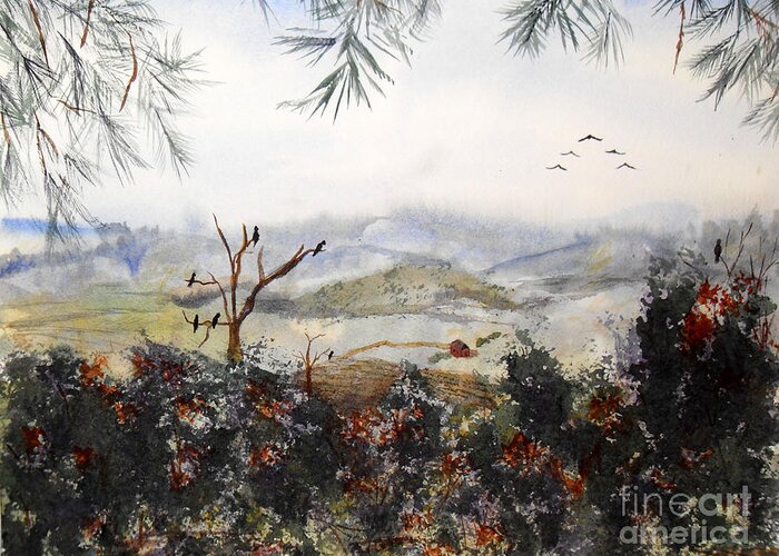 Mountain Greeting Card featuring the painting Flying South For The Winter by Vicki Housel