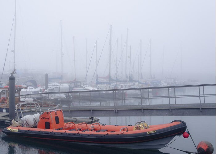 Anstruther Greeting Card featuring the photograph Fog in Marina II by Elena Perelman