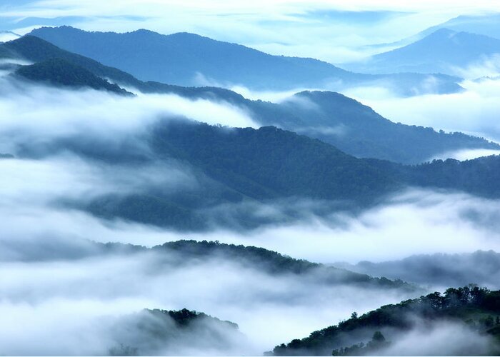 Scenics Greeting Card featuring the photograph Foggy Appalachian Mountain Ridges by Brett Maurer