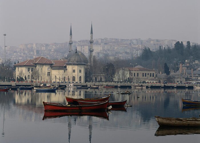 Istanbul Greeting Card featuring the photograph Foggy Day Over Eyup Waterfront by Izzet Keribar