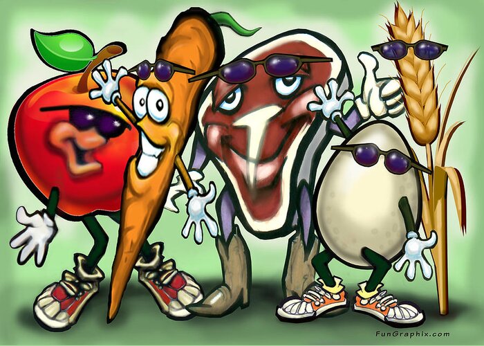 Food Groups Greeting Card featuring the painting Food Groups Party by Kevin Middleton