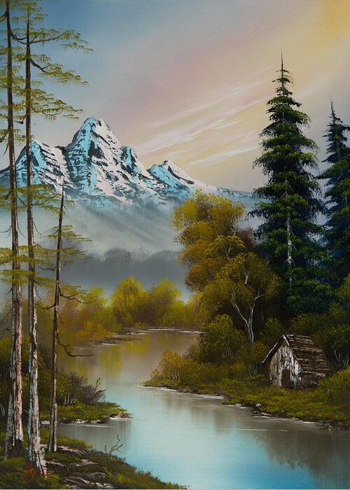Landscape Greeting Card featuring the painting Mountain Sanctuary by Chris Steele