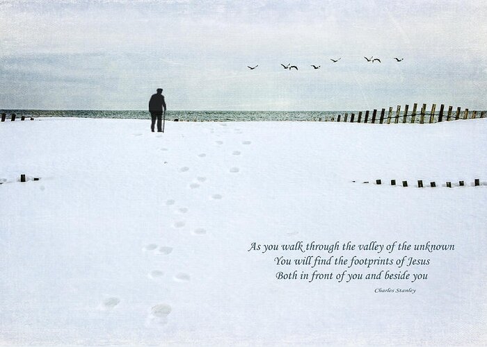 Snow Greeting Card featuring the photograph Footprints by Cathy Kovarik