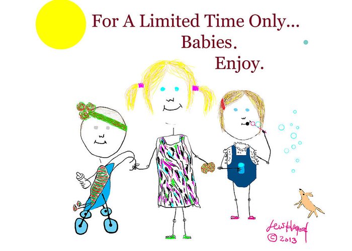 Hagood Greeting Card featuring the painting For A Limited Time Only...Babies. Enjoy. by Lew Hagood