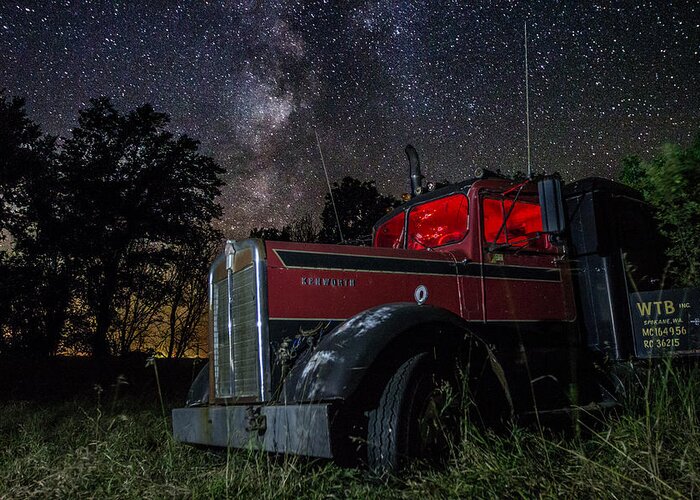 Stars Greeting Card featuring the photograph Forgotten Big Rig night version by Aaron J Groen