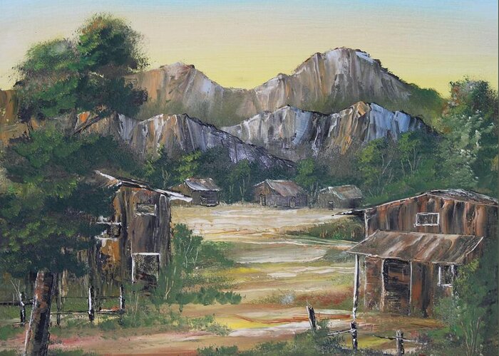 Nipa Hut Greeting Card featuring the painting Forgotten Village by Remegio Onia