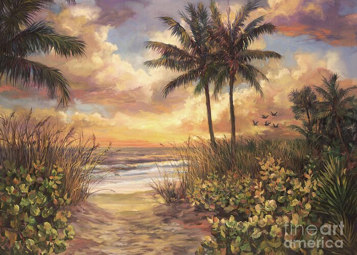 Beach Greeting Card featuring the painting Fort Myers Sunset by Laurie Snow Hein
