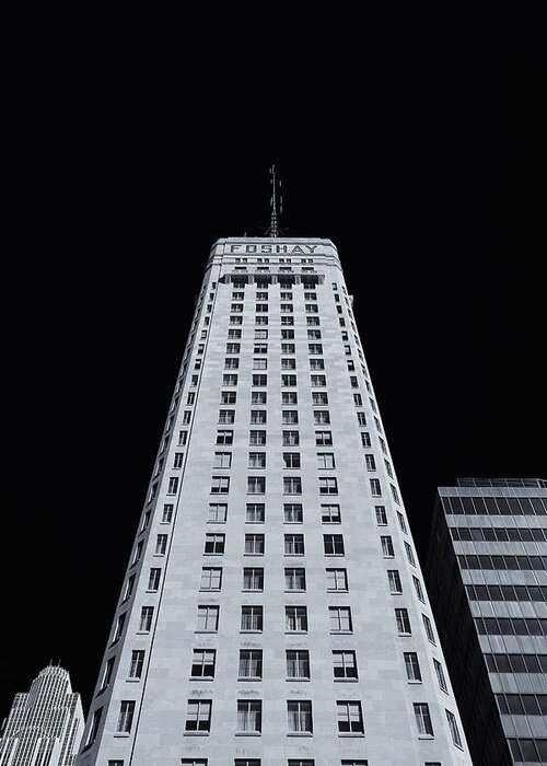 Foshay Tower Greeting Card featuring the photograph Foshay Tower mono by Rachel Cohen