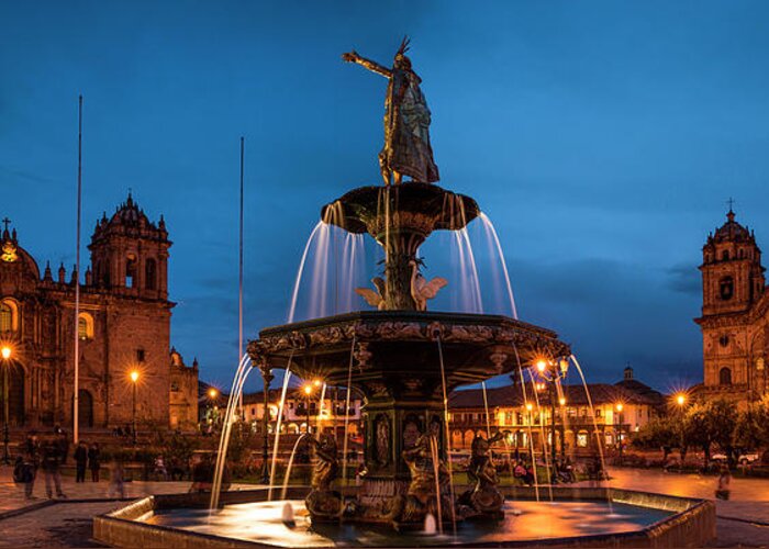 Photography Greeting Card featuring the photograph Fountain At La Catedral, Plaza De by Panoramic Images