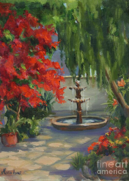 Fountain Greeting Card featuring the painting Relaxing in the Courtyard by Maria Hunt