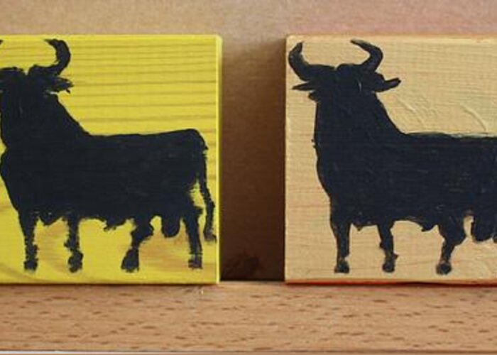 Art Brownies Greeting Card featuring the painting Four Bulls by Roger Cummiskey