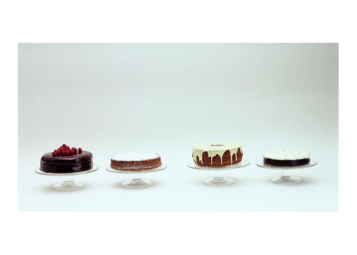 Food Greeting Card featuring the photograph Four Cakes Side By Side by Romulo Yanes