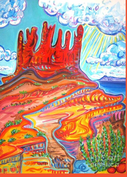 Mexican Hat Greeting Card featuring the painting Four Corners Peak by Rachel Houseman