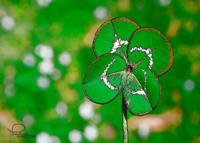 Clover Greeting Card featuring the digital art Four Leaf Clover by Ludwig Keck