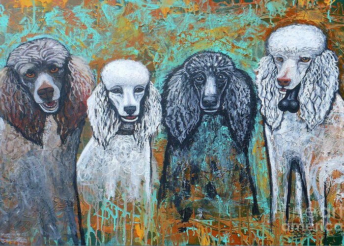 Poodles Greeting Card featuring the painting Four Poodles by Genevieve Esson