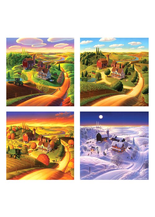 Four Seasons Greeting Card featuring the painting Four Seasons on the Farm Squared by Robin Moline