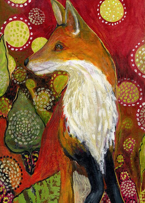 Fox Greeting Card featuring the painting Fox Listens by Jennifer Lommers