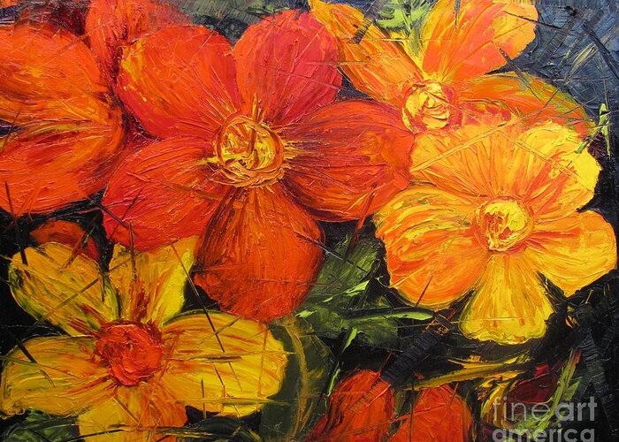Reds Greeting Card featuring the painting Fractured Flowers by Barbara Haviland
