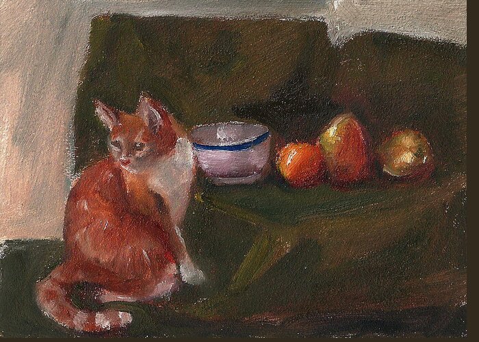 Orange Tabby Greeting Card featuring the painting Frankie Still Life by Jessmyne Stephenson