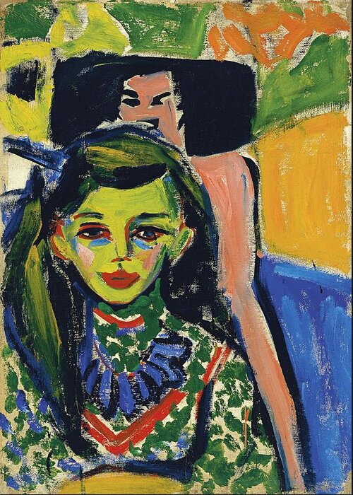 1910 Greeting Card featuring the painting Franzi in front of Carved Chair by Ernst Ludwig Kirchner