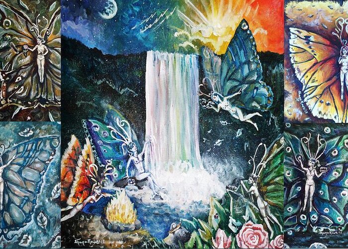 Fairies Greeting Card featuring the painting Free as The Elements Series Collage by Shana Rowe Jackson
