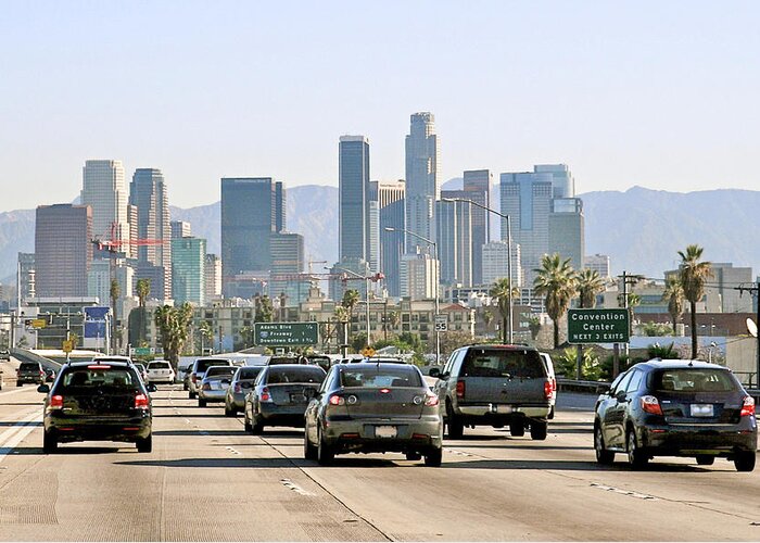 Downtown District Greeting Card featuring the photograph Freeway Through South Los Angeles by Karol Franks