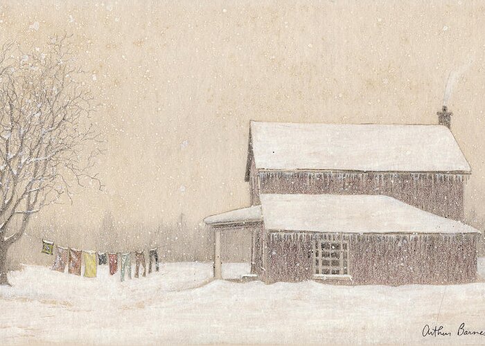 Snow Greeting Card featuring the painting Freeze-Dried Laundry by Arthur Barnes