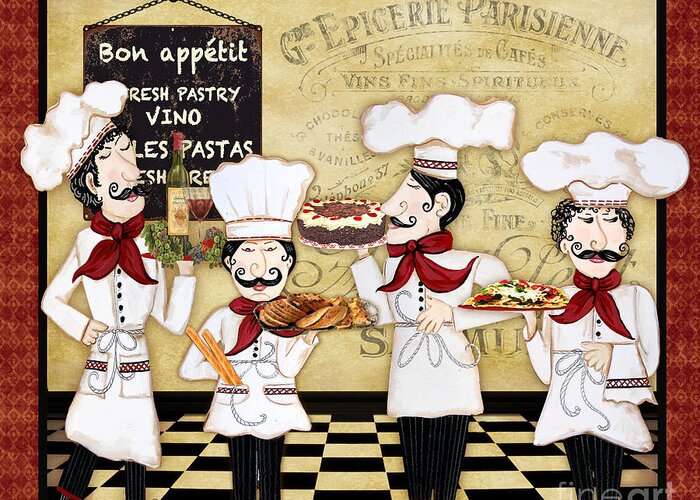 French Greeting Card featuring the painting French Chefs-Bon Appetit by Jean Plout
