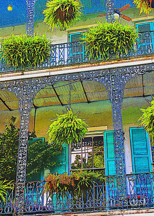 Architecture Greeting Card featuring the digital art French Quarter Balcony 1 by David Doucot