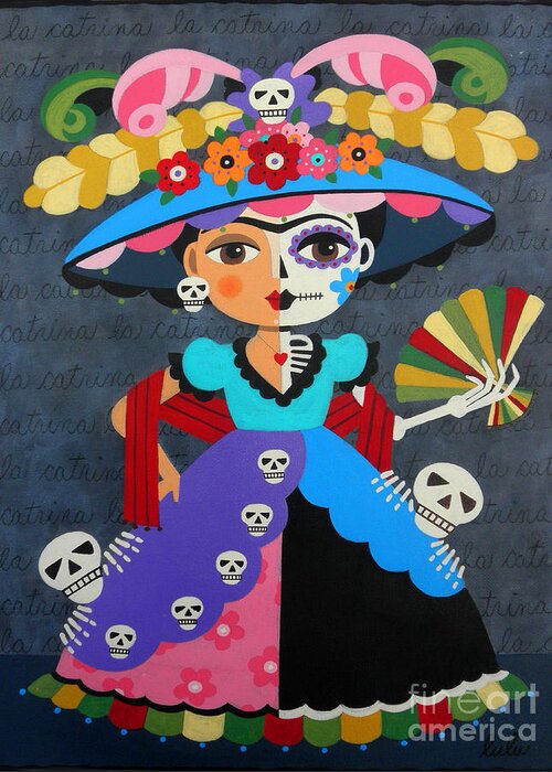 Frida Greeting Card featuring the painting Frida Kahlo La Catrina by Andree Chevrier