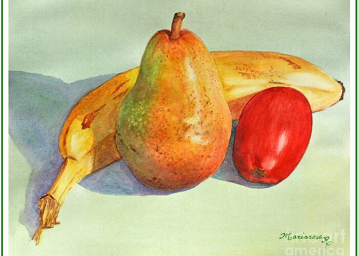 Fruit Greeting Card featuring the painting Friendly Trio by Mariarosa Rockefeller