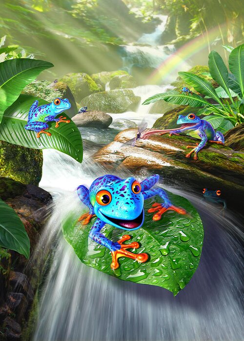 Frogs Greeting Card featuring the digital art Frog Capades by Jerry LoFaro