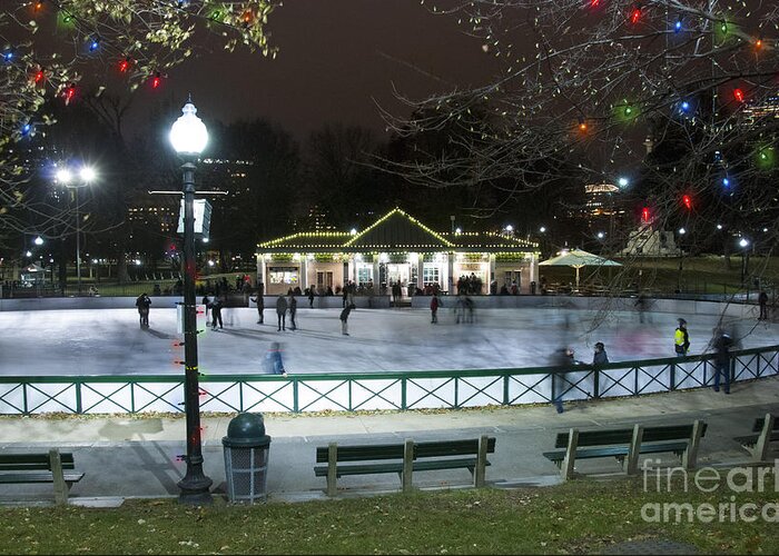 Activity Greeting Card featuring the photograph Frog Pond Ice Skating Rink in Boston Commons by Juli Scalzi