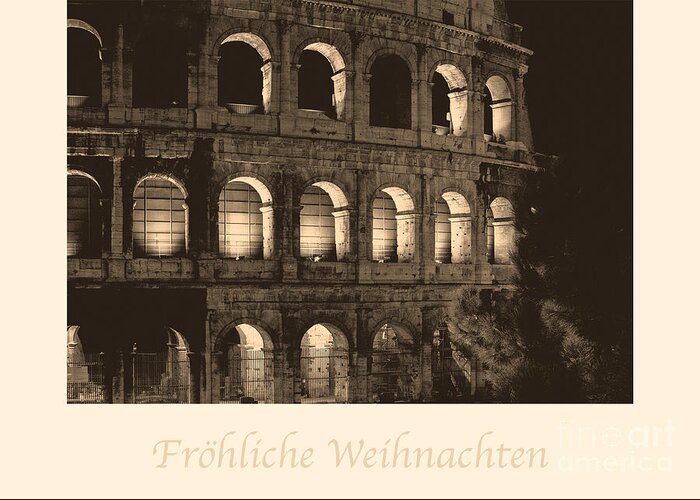 German Greeting Card featuring the photograph Frohliche Weihnachten with Colosseum by Prints of Italy
