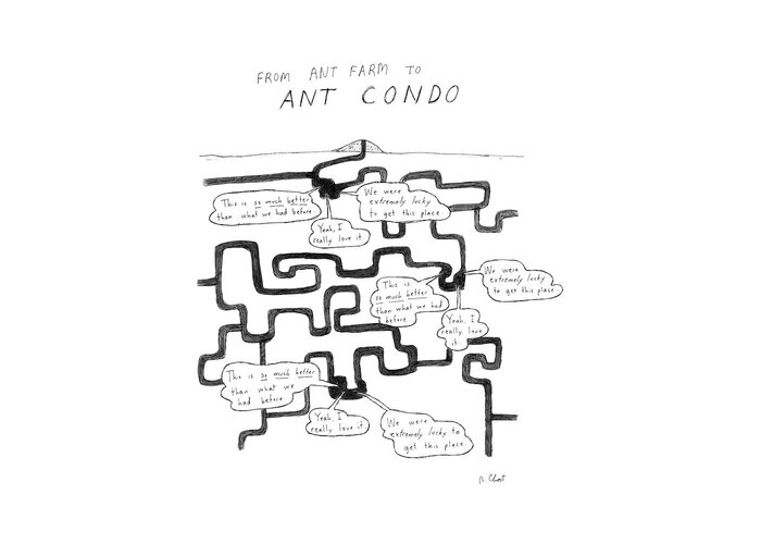 From Ant Farm To Ant Condo
(ants Talk In Cross-section Of Ant Colony About How Lucky They Were To Find Habitation There.) 
Household Greeting Card featuring the drawing From Ant Farm To Ant Condo by Roz Chast