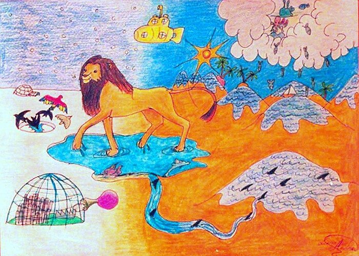 Lion Greeting Card featuring the painting From the desert to the north pole in just a step by Nieve Andrea