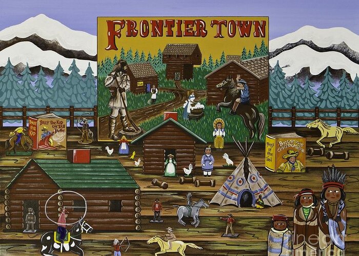 Lincoln Logs Greeting Card featuring the painting Frontier Town by Jennifer Lake