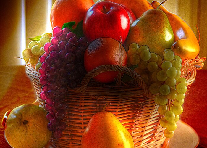 Still Life Greeting Card featuring the photograph Fruit Basket by Kathy Baccari