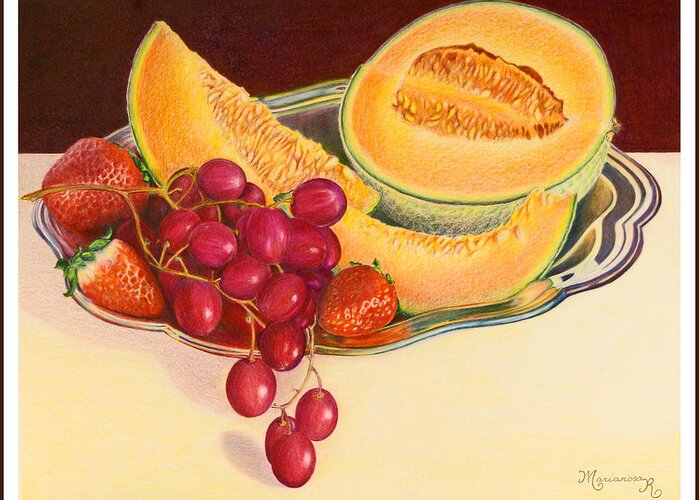 Fruit Greeting Card featuring the painting Fruit Platter by Mariarosa Rockefeller
