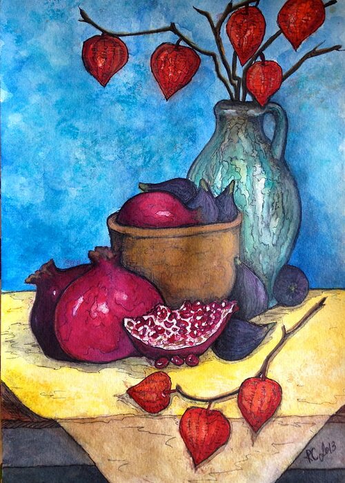 Still Life Greeting Card featuring the painting Fruits of Season by Rae Chichilnitsky