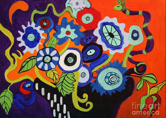 Still Life Greeting Card featuring the painting Funky Flowers 2 by Alison Caltrider