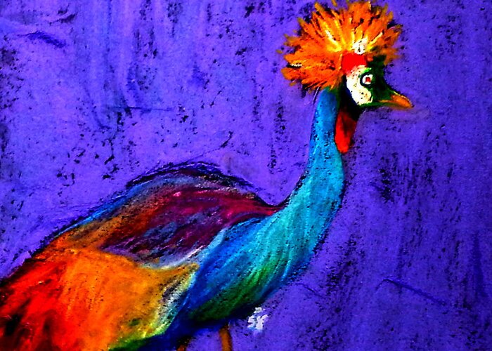 Art Greeting Card featuring the painting Funky Grey Crowned Crane Art Prints by Sue Jacobi