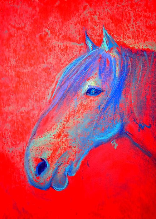 Animals Greeting Card featuring the painting Funky Handsome Horse Blue by Sue Jacobi