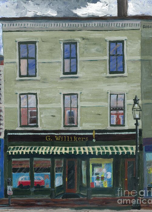 Portsmouth Shopfronts Americana #portsmouthnh #enpleinair #shopfronts Greeting Card featuring the painting G. Willikers by Francois Lamothe