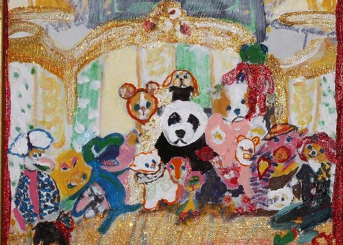 Stuffed Animals Greeting Card featuring the painting Gabi's and Lee's by Leslie Byrne