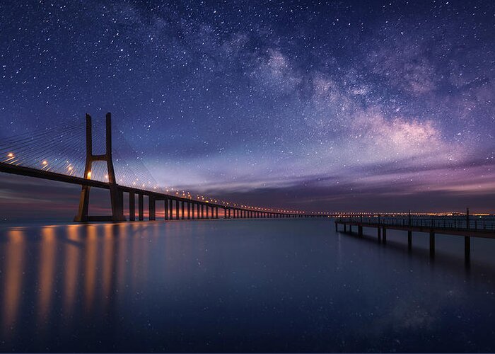 Night Greeting Card featuring the photograph Galactic Bridge by Carlos F. Turienzo
