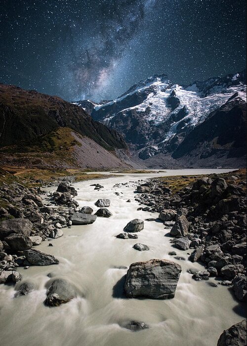 Scenics Greeting Card featuring the photograph Galaxy From Hooker Valley by Photography By Byron Tanaphol Prukston