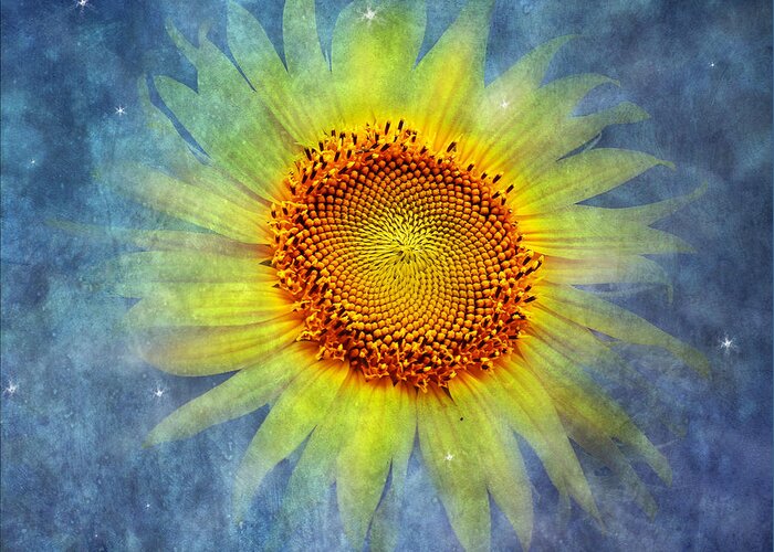 Yellow Sunflower Greeting Card featuring the photograph Galactic Bloom by Marina Kojukhova